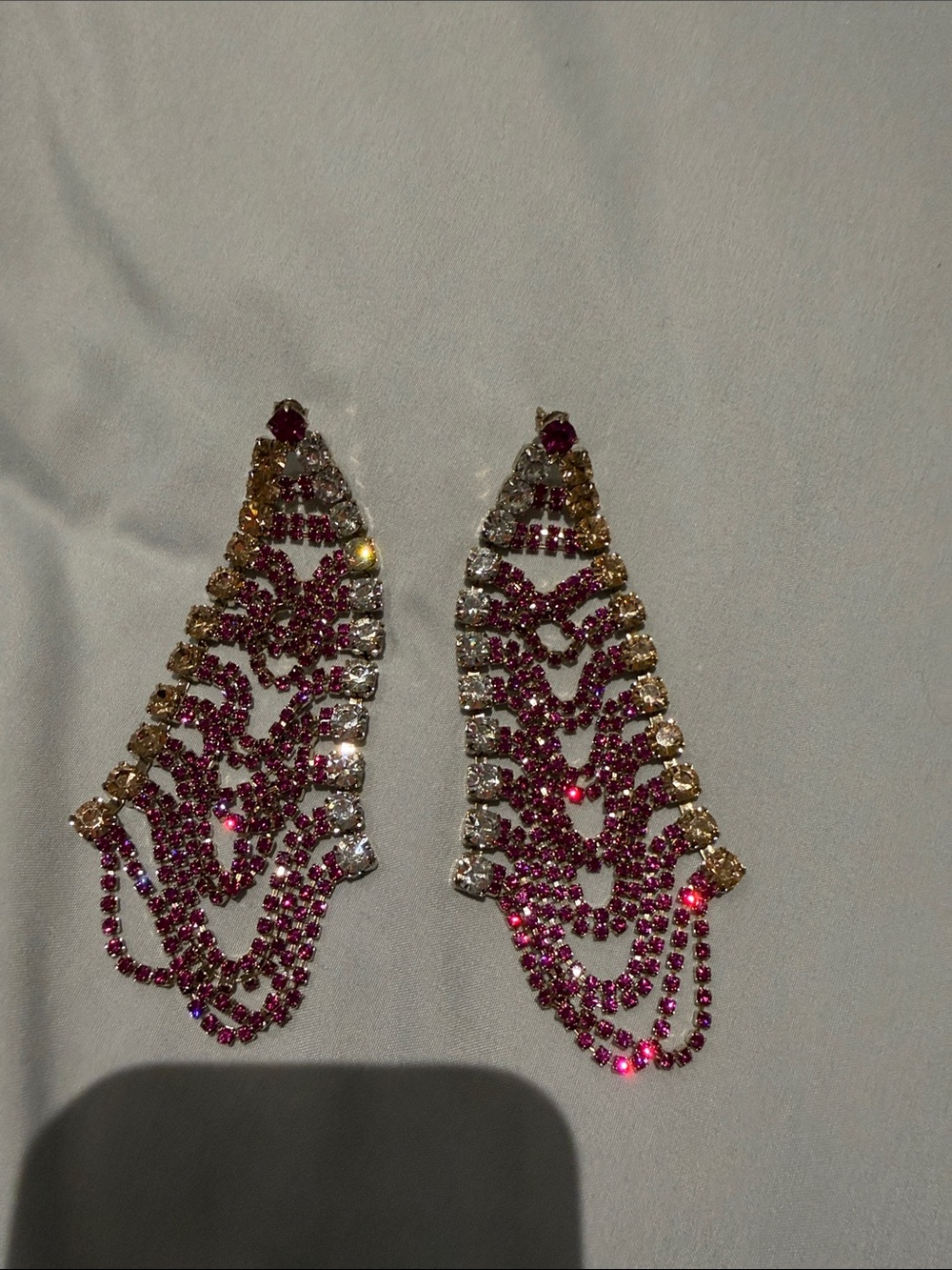 Draped Pink Crystal Chandelier Earrings with Gold Accents